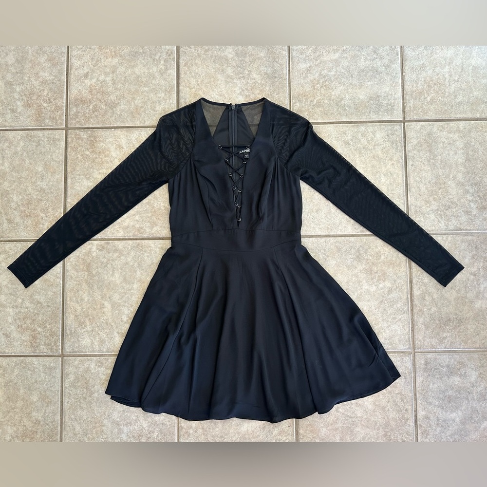 Express black sheer long sleeve lace-up low-cut party dress witch costume